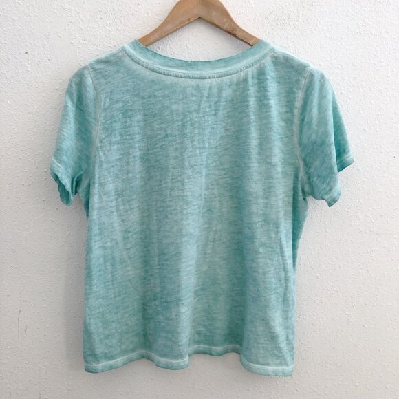 EILEEN FISHER Pigment-Dyed Organic Cotton V-Neck Tee in Aqua Size Medium - Picture 2 of 9